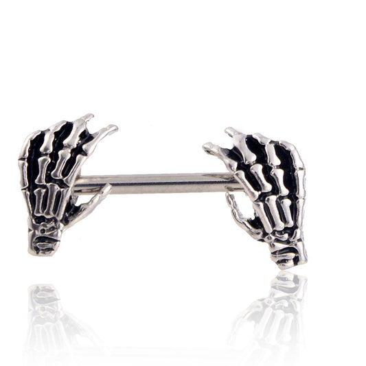 Stainless Steel Plating Gothic Skull Hands Nipple Ring