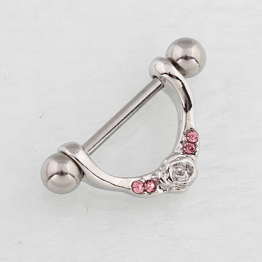 U-shaped Flower Pink Diamond Human Body Piercing Accessories Nipple Ring (single)