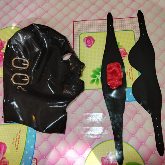 Latex Hood Mask With Removeable Blindfold and Gag