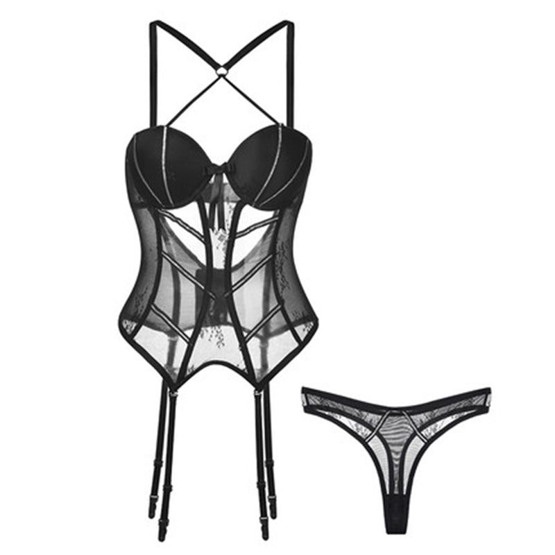 Sexy Semi-Transparent Corset, Panties, and Garter Set (ears not included)