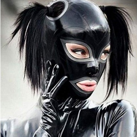 Latex Hood Mask With Ponytail Holes